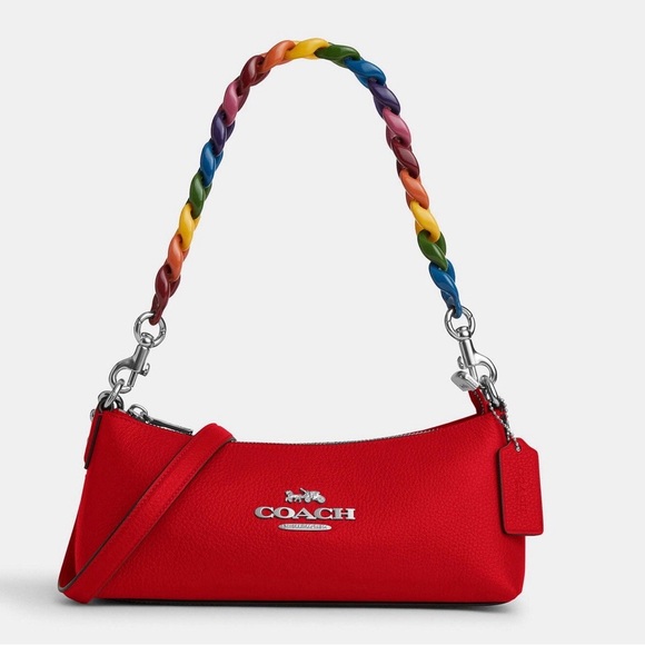 Coach Coach Charlotte Shoulder Bag Red Clutches with Multicolor Strap EUC - Picture 3 of 14